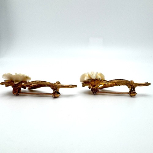 Gänseblümchen Blume 2er Set goldfarbene Brosche Anstecknadel weiß Emaille Akzente Vintage - Bild 5 von 8
