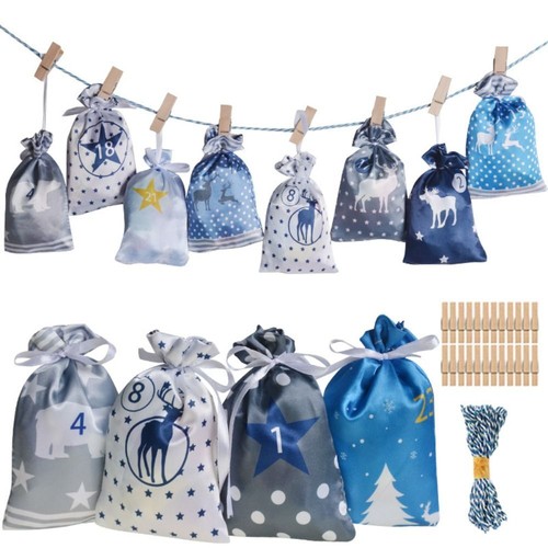 Hanging Christmas Advent Calendar Bag Drawstring Gift Bag Jewelry Storage - Picture 5 of 18