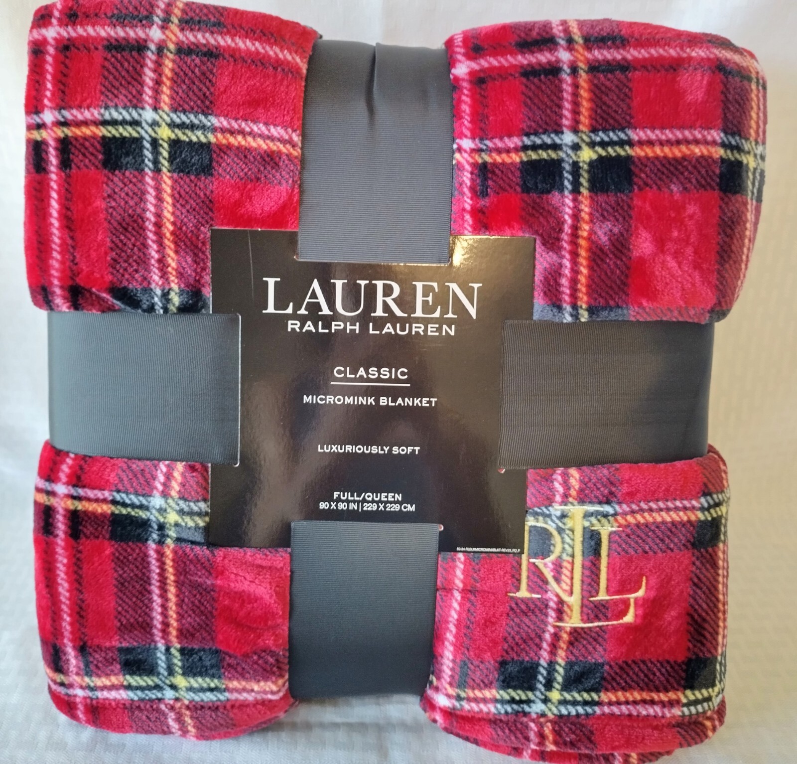 Ralph Lauren Classic Micromink Blanket Full/Queen Tartan Plaid Red