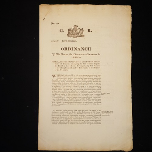 1828 Ordinance South Africa Rare Doc Restrictions COLONY Tribes SLAVERY Labourer