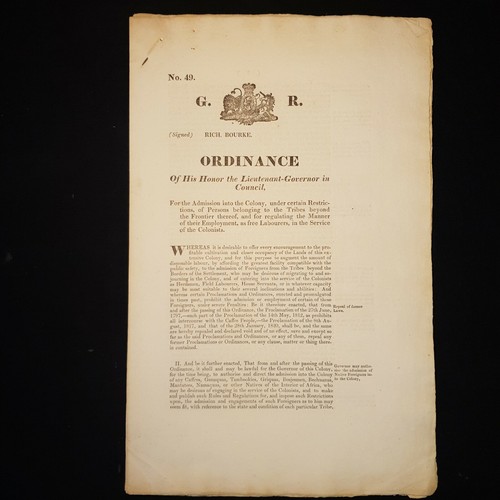 1828 Ordinance South Africa Rare Doc Restrictions COLONY Tribes SLAVERY Labourer - Imagen 1 de 9