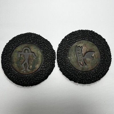 Ben Diller Raku Lava Rock Coasters Maui Hawaii Petroglyph Art Pottery - Set of 2