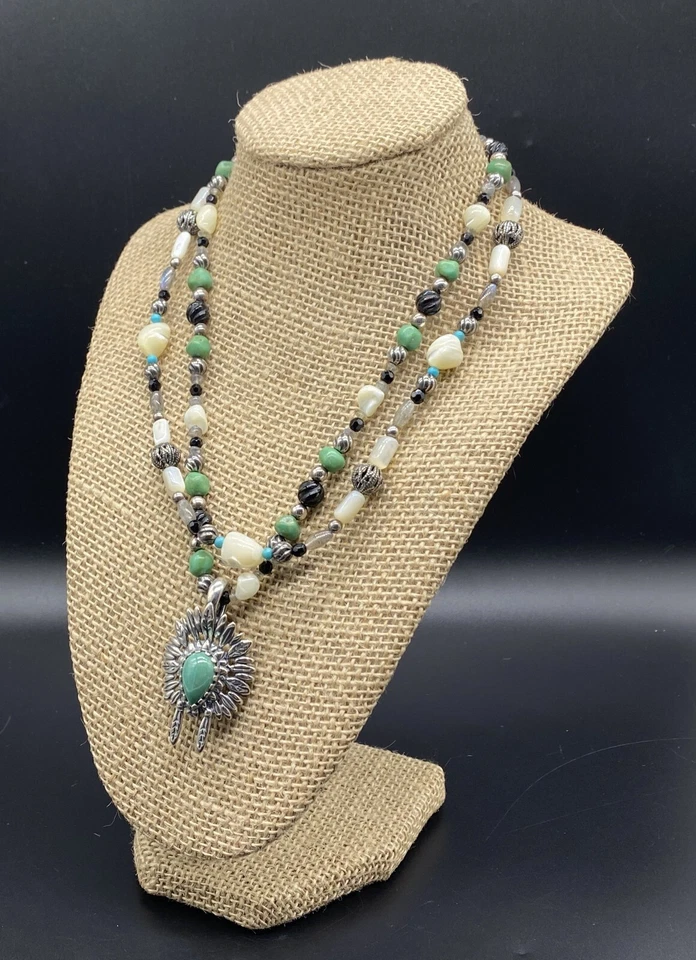 CAROLYN POLLACK, AW-Sterling Multi Piedra Turquesa Tocado Potenciador Collar Foto 3 de 4