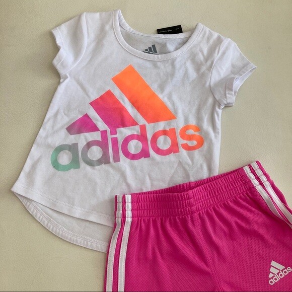 Adidas cute baby girl pink neon shorts set 2294 image 2