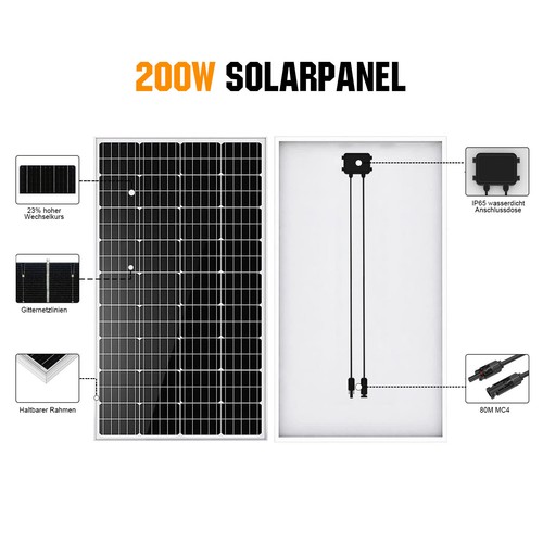 200W 400W 1000W Solarmodul Set Solarpanel 12V Solaranlage Wohnmobil Garten Boot - Bild 11 von 16