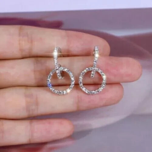 Lab-Created 1Ct Round Diamond Dangle Earrings in 14K White Gold