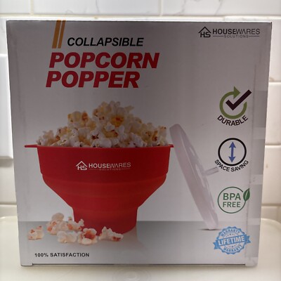 Collapsible Silicone Microwave Popcorn Popper Bowl With Lid and Handles
