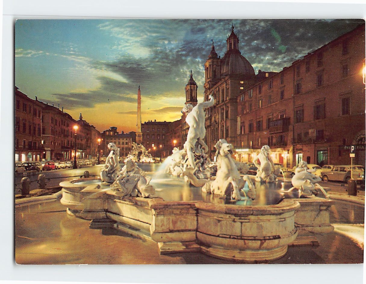 Postcard Navona Square Rome Italy