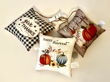 Lot of 3 - 6"  Decorative Hanging Autumn Pillows w/Twine Hangers.