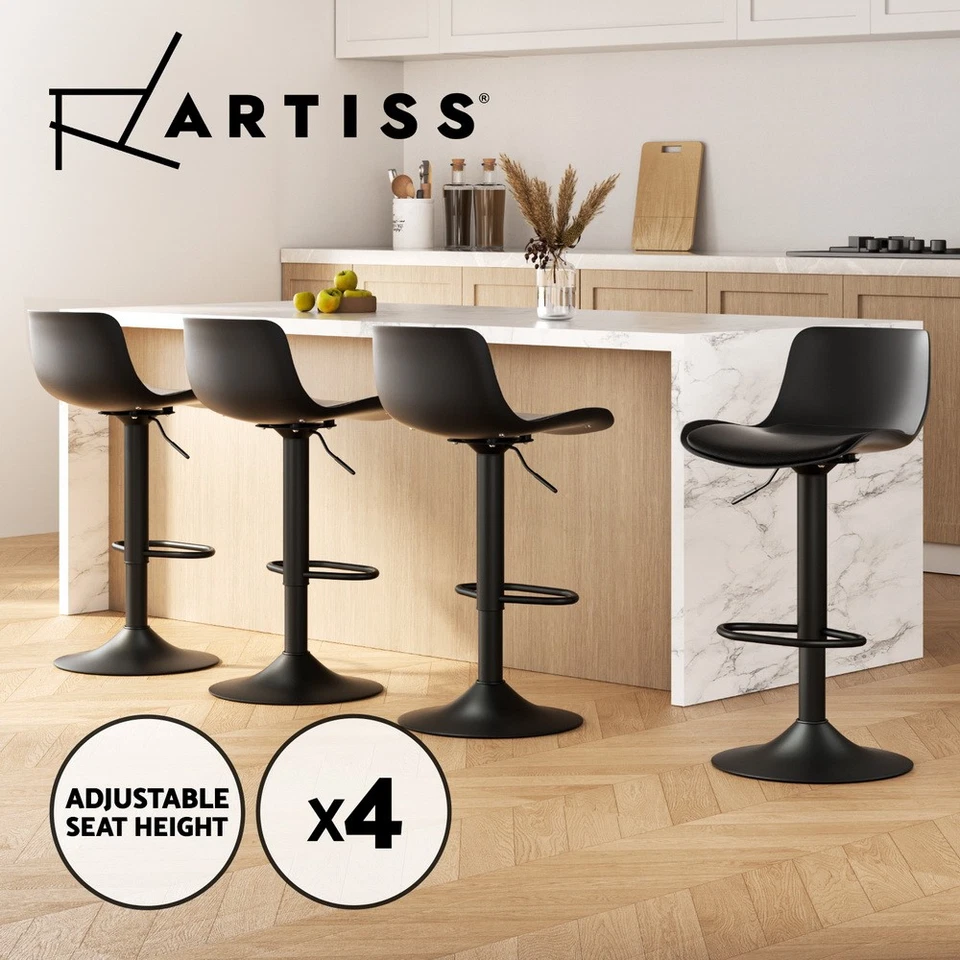 Artiss 4x Bar Stools Kitchen Dining Chairs Gas Lift Leather Padded Stool Black