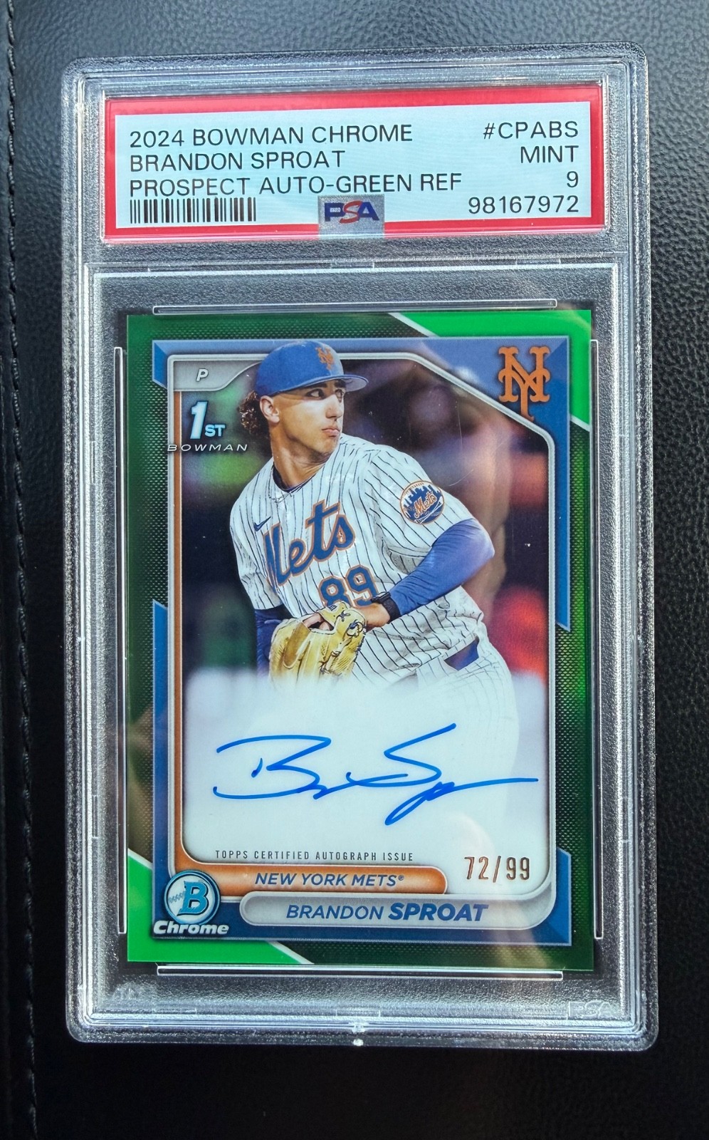 2024 BOWMAN CHROME 1st BRANDON SPROAT PROSPECT AUTO-GREEN REF # /99 - NY Mets