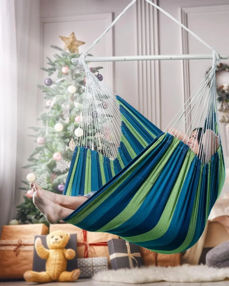 Hamaca colgante de cuerda con 2 cojines Perfecta para patio porche dormitorio - Image 2 of 4