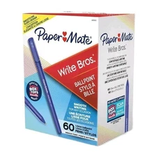 Paper Mate Write Bros Ballpoint Pens, Medium Point (1.0mm), Blue, 60 Count
