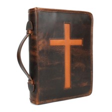 Leather Bible Cover Case for Men Women - Large Zipper Protector Bag