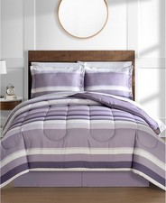 Austin Stripe/Solid Reversible 8 Pc. Comforter Set, Exclusively at Macy s - Purp