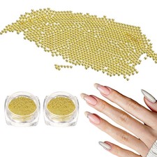 2pcs Nail Art Beads 0.04" Mini Metal Caviar Nails Beads Ball for DIY Craft, Gold