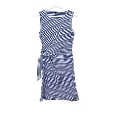 Talbots  Blue Striped Side Tie Sleeveless Shift Dress size MP