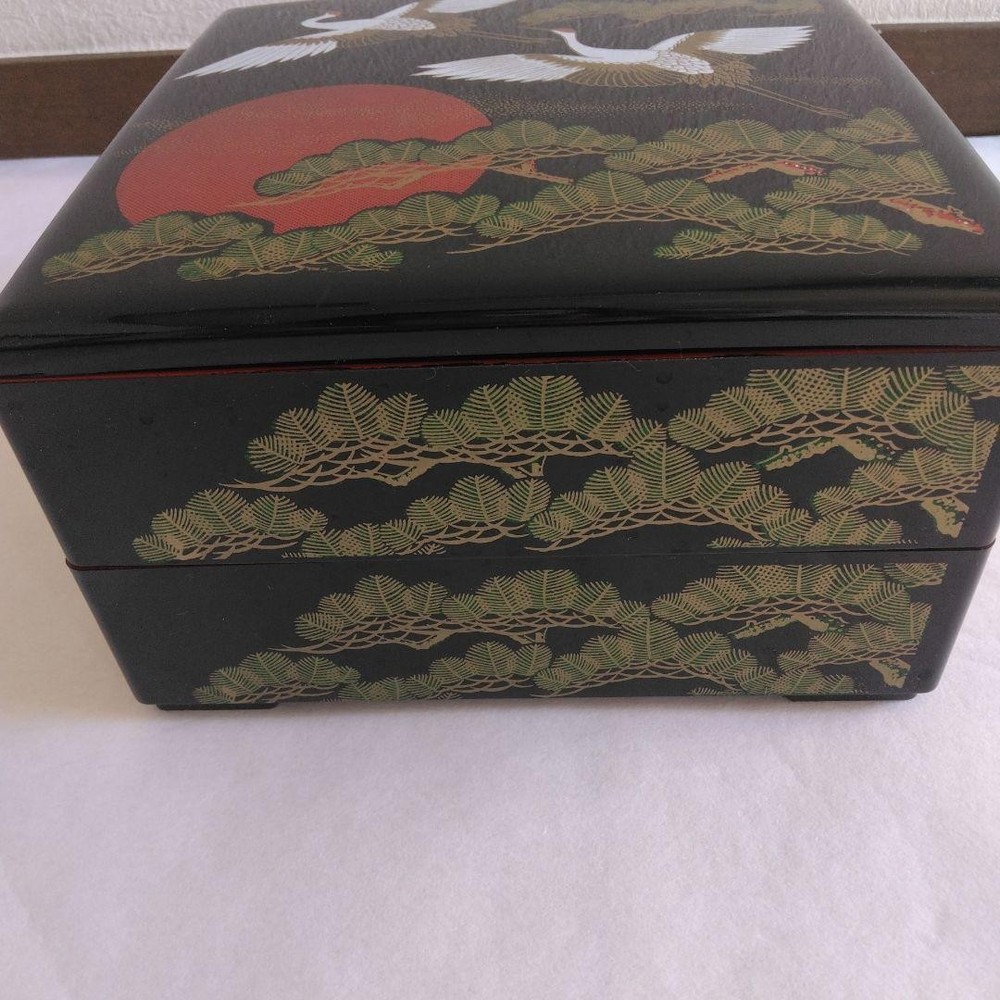 Jubako Bento Box Japanese 2tiered box pine crane sun 5 cm celebration auspicious