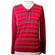 Red Beaded Silk and Angora Blend Sweater Size Small