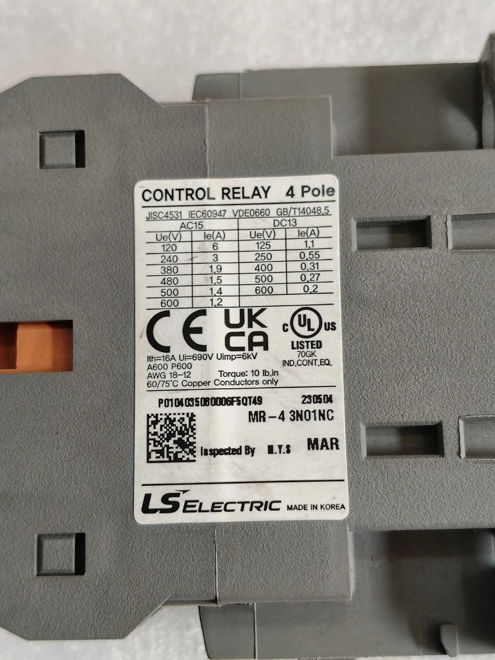 LS-MR-43A1B CONTROL RELAY 4POLE 200-220VAC FREE FAST SHIPPING - Image 4 of 4