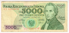 1986 Poland 5000 Zlotych 0280878 Paper Money Banknotes Currency