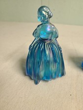 Vintage Wheaton Carnival Glass Iridescent Blue Colonial Southern Belle Girl Lady