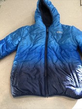 Eddie Bauer Boys Down Reversible Hooded Puffer Jacket Blue Small 7-8