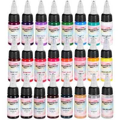 24-Bottle Tattoo Ink Set, 23 Colors + Diluent, 0.5oz (15ml) Each