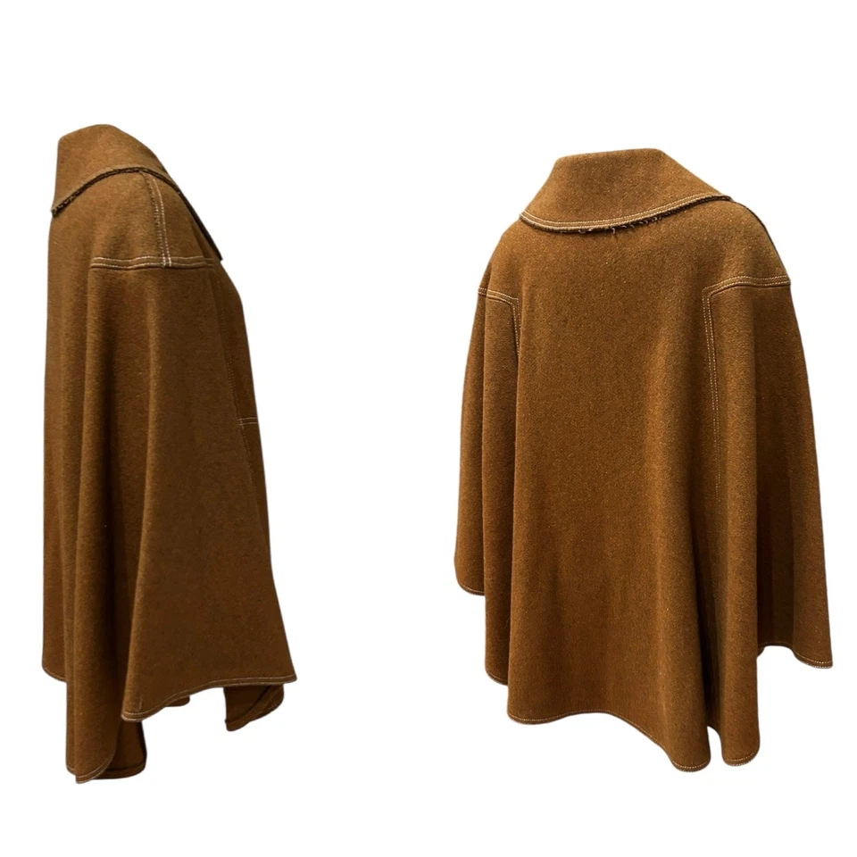 Vintage 1960s Brown Wool Cape Coat Button Up Cloak Jacket ^ - Image 3 of 4