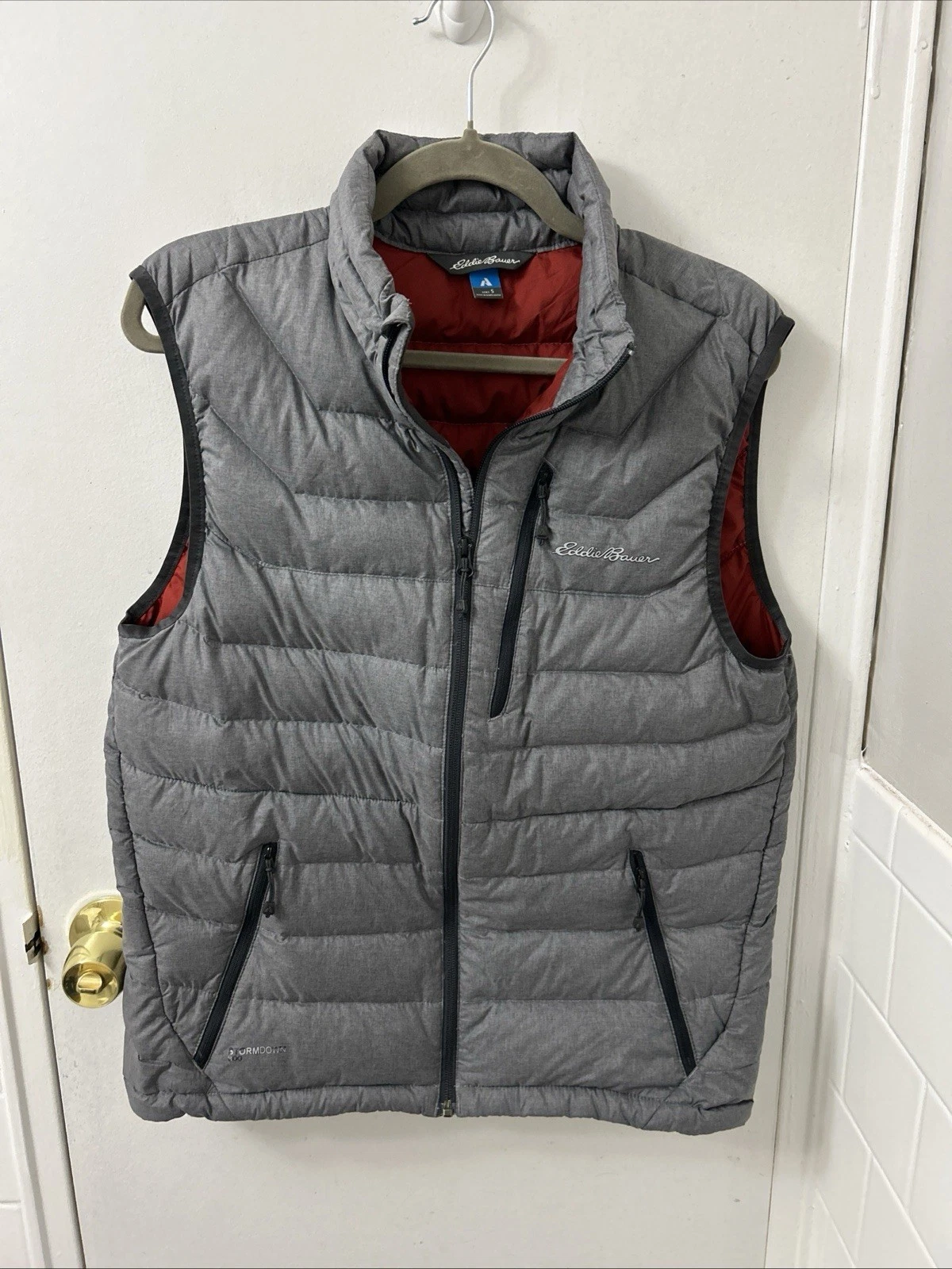 Eddie Bauer First Ascent Puffer Vest Mens Small Gray Stormdown 800 Full Zip
