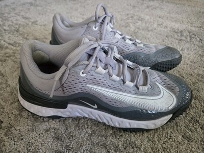 Nike Alpha Huarache Elite 4 Turf Spikes Shoes, Gray, Size 9.5  