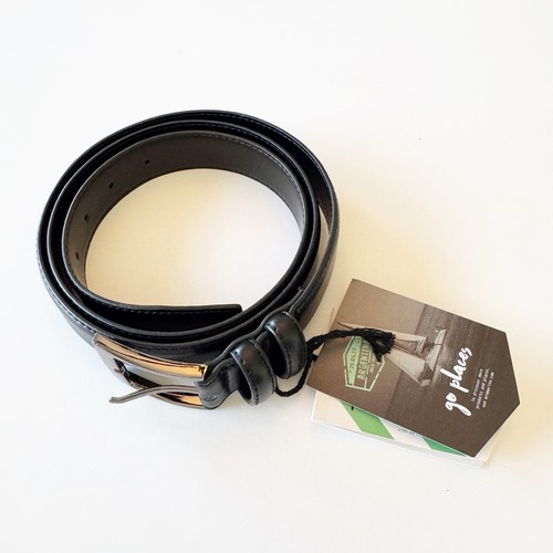 Mio Marino Quest Collection Black Leather Belt Size 44 Classy Prong Buckle NWT - Picture 6 of 9