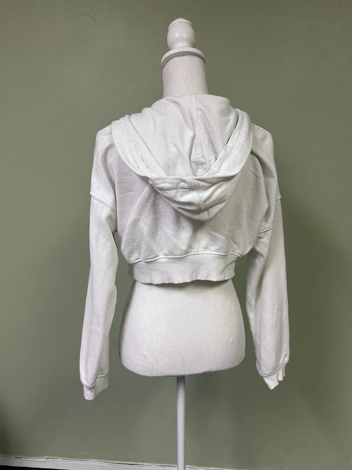 Chaqueta con Capucha H&M Dividida Recortada Cremallera Blanca, Talla Pequeña Foto 4 de 4