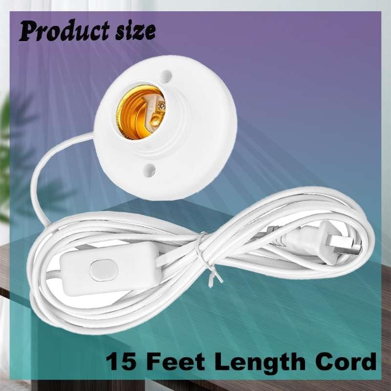 15 FT Light Bulb Base with Cord E26/E27 Socket On/Off White  thumbnail 2