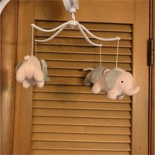 Musical Crib Mount Nursery Mobile w/ Plush Elephant Theme White Gray Pink