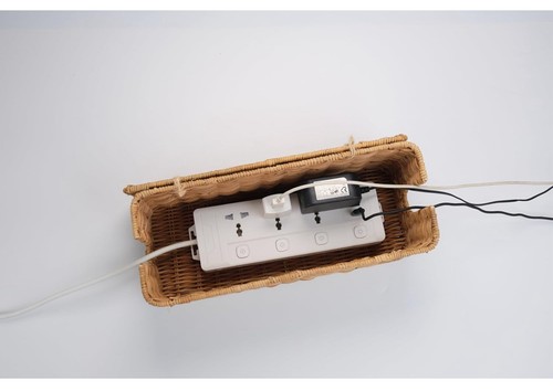 Cable Management Box, Handmade Rattan Cable Organizer, 2 Open Slots Cords Hider - Picture 3 of 6