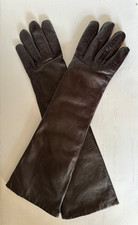 New Vintage 1980s Vintage BROWN Leather Cashmere Lined Gloves 7 / 15"