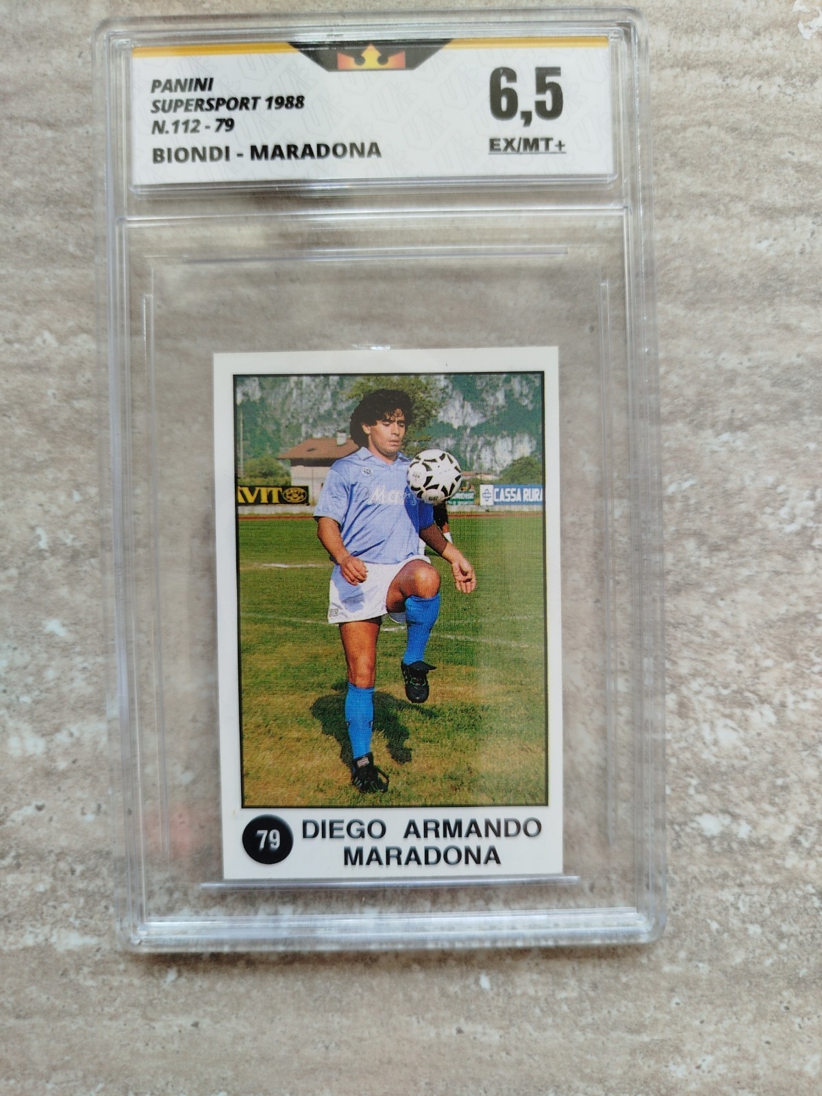 STICKER CARD MATT BLONDES USA MARADONA NAPLES PANINI 1988 GRADED 6.5 EX/MT #79 view 6