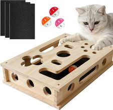 Cat Scratch Puzzle Enrichment Box, XL Solid Wood Cat Nail File Scratcher Box wit