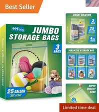 Pack of 3 Heavy-Duty Resealable Storage Bags - 25 Gallon, Easy Transport