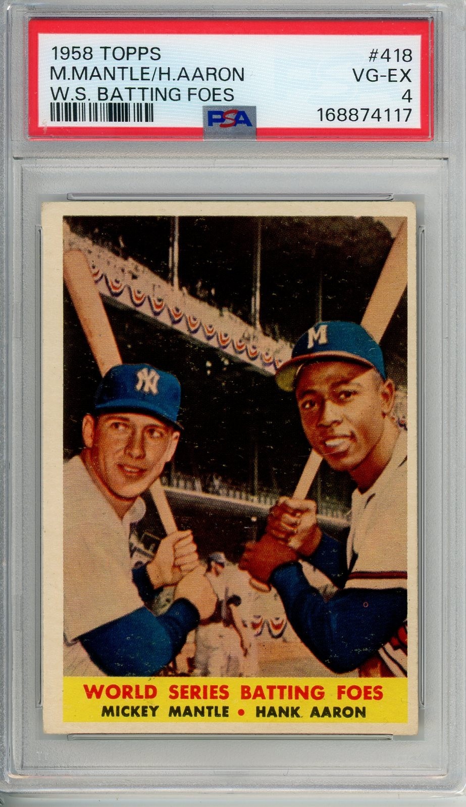 1958 Topps MANTLE/AARON FOES #418 PSA Grade 4 VG-EX Cond "Just Graded INVEST"