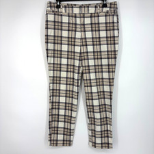 Old Navy Womens Sz 8 Pixie Chino Pants Gray Beige Plaid Stretch Cotton Slim Leg