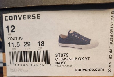 Converse YOUTH SIZE 1 Slip On No Tie Pull on and go Navy Blue kids