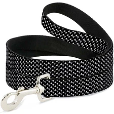 Dog Leash Dog Bone Black/White NARROW 0.5"