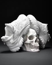 Woman’s White Chunky Platform Trainers Skull Goth Alt Sneakers Shoes