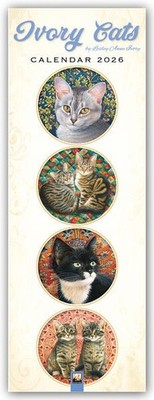 Ivory Cats - Gemalte Katzen - Slimline-Kalender 2026 - Original Flame Tree Publi