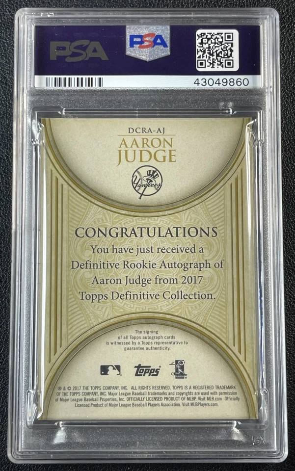 AARON JUDGE PSA 8 2017 TOPPS DEFINITIVE COLL ROOKIE FRAMED AUTO PURPLE RC 05/10 - Image 2 of 2