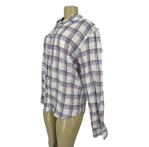 Frank & Eileen Luke Small Women Button Up Linen Shirt Plaid Long Sleeve ER8 - Picture 2 of 9