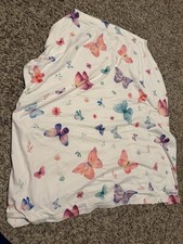 Soft Bamboo Baby Car Seat Cover. White with Blue, Pink, Purple Butterflies