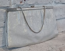Vintage 1960s Silver Lame Evening Bag Metal Frame USA Cocktail Purse